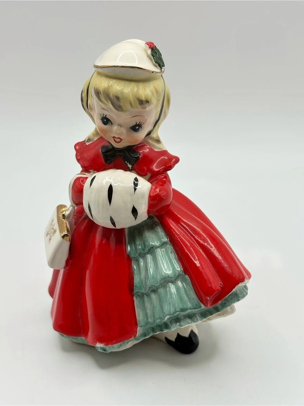 VTG 1950s Napco Christmas Shopper Girl Figurine AX1690FA Japan MCM Kitsch 5.5”
